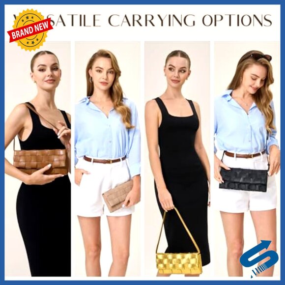 Small Faux Leather Woven Clutch with Detachable Chain Strap for Evening Events